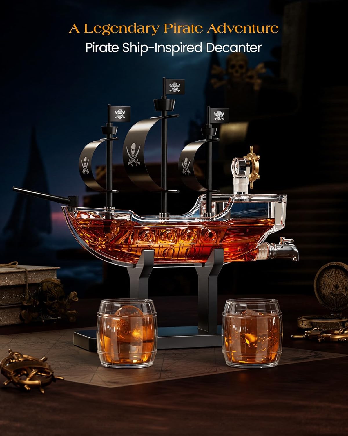 Kollea Pirate Ship Whiskey Decanter Set